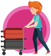 Man pushing cart with two luggages