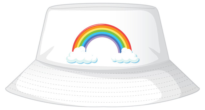 recommend clip art: A white bucket hat with rainbow pattern