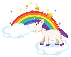 Unicorn standing on cloud with rainbow