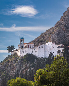 View to the monastery on the slopes of Mount Larissa