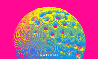 Abstract perforated sphere. Art geometric primitive. Damaged cell or bacterium with holes in outer shell. Voxel art.Vector illustration for cover, poster, flyer or banner.