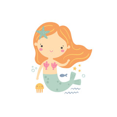 vector image of cute red hair mermaid