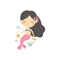 vector image of cute dark hair mermaid