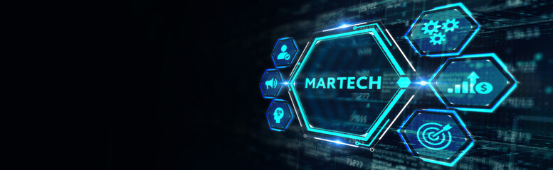 Martech marketing technology concept on virtual screen interface. Business, Technology, Internet and network concept.3d illustration