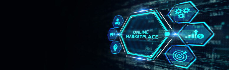 Online marketplace e-commerce internet shopping business concept. 3d illustration