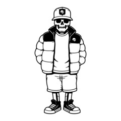SKELETON HYPEBEAST 2 IN FASHIONABLE YOUTH CLOTHING BLACK WHITE BACKGROUND