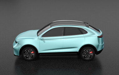 Side view of generic Electric SUV sports coupe on black background. 3D rendering image.