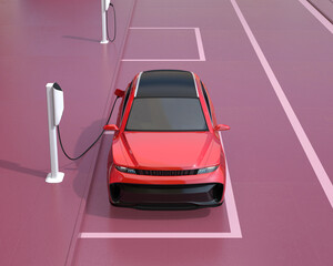 Generic Electric SUV charging at roadside charging station. 3D rendering image. 