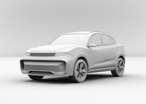 Clay model rendering of generic Electric SUV sports coupe. 3D rendering image.