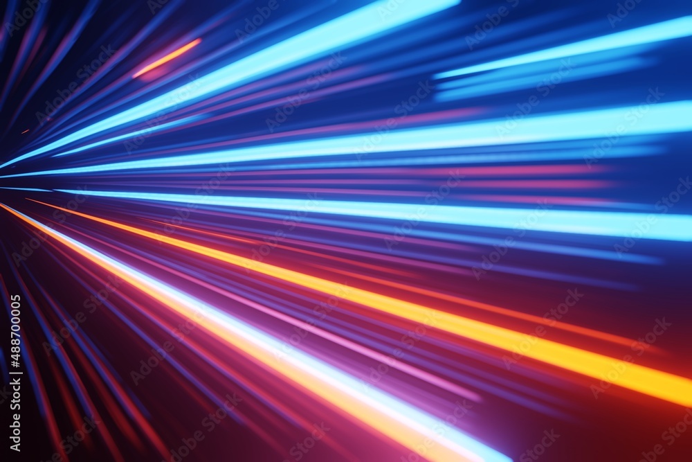 Poster futuristic hyperspace speed tunnel light trail streaks background 3d rendering