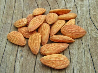 almonds on wooden background