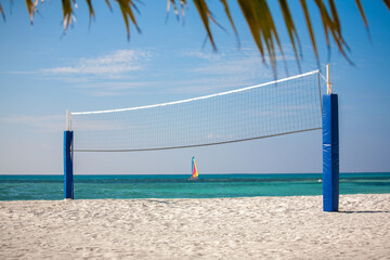Beach volleyball net on the beach