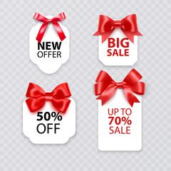 Black friday or sale tag with Red bow for your design. Illustration of discount labels, Vector format