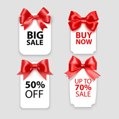 Black friday or sale tag with Red bow for your design. Illustration of discount labels, Vector format