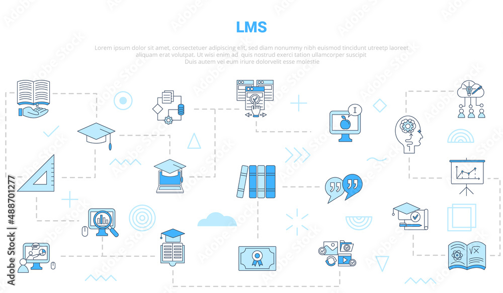 Poster lms learning management system concept with icon set template banner with modern blue color style