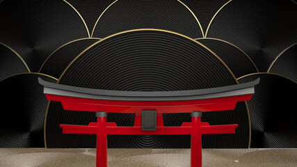 torii gates red on a black background. 3d rendering