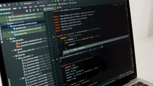 Coding on the screen, HTML encoding and programming on a laptop screen, developer, web development. Computer Web Developer. Cloud data social network media or virus. High quality 4k footage