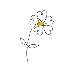 One continuous single line of Daffodil spring flower with yellow color isolated on white background.