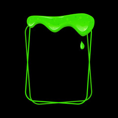 Rectangular frame with a flowing green slime. Dripping toxic viscous liquid. Vector cartoon illustration. 