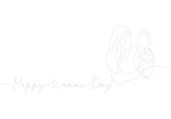 One continuous single line of happy woman day isolated on white background.
