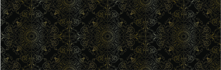Gold and black texture. Baroque elegant seamless pattern.