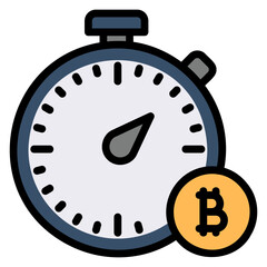 Deadline time bitcoin with hourglass filled line color icon. Can be used for digital product, presentation, print design and more.