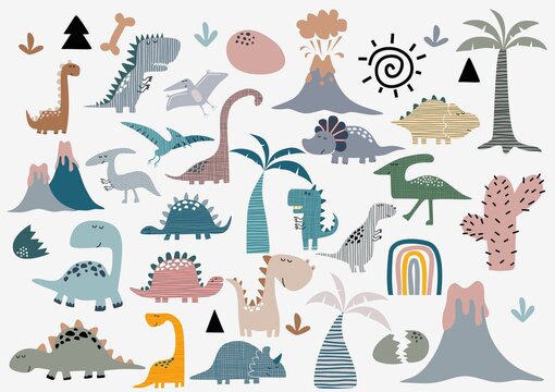 Cute vector dinosaurs isolated on white background. 