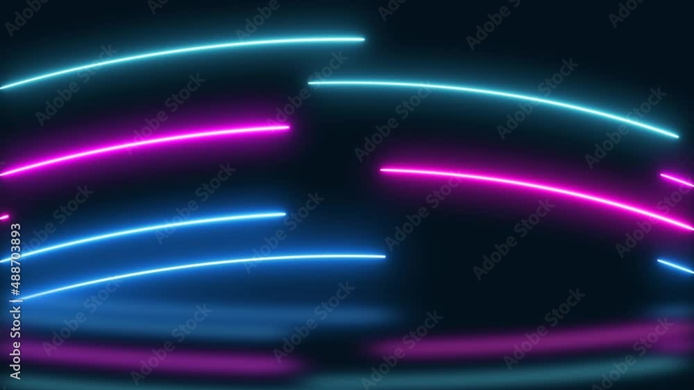 Poster abstract neon background, seamless loop of 2d animation of glowing horizontal lines animation.