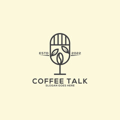 Coffee shop and Podcast logo design with outline style, can used Beverage vector illustration