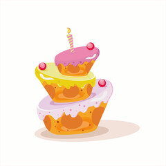 multicolored cake with a candle for a holiday with berries