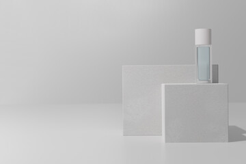 Mock up bottle of essence toner in natural light. Face skin care cosmetics. 3d render