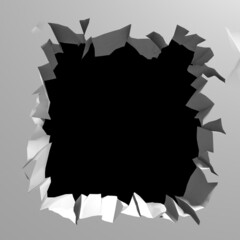 Broken white wall with a hole in the center