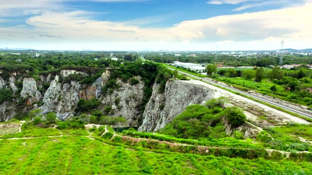 Abandoned mine turns into tourist spot in Chon Buri, Thailand. Aerial shot