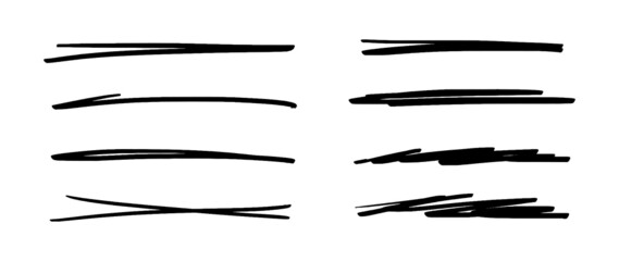 Rapid highlights. Underline markers collection. Vector illustration of scribble lines isolated on white background.