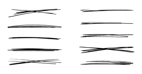 A set of scribble underlines. Underline markers collection. Vector illustration of doodle lines isolated on white background.