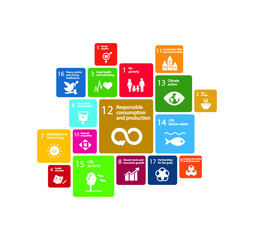 Sustainable Development Goals, Agenda 2030. Responsible Consumption and Production - Goal 12. Isolated icons. Vector illustration EPS 10
