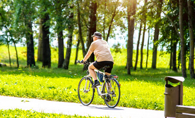 Cyclist ride on the bike path in the city Park
