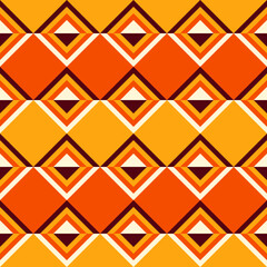 Fototapeta na wymiar Mid-century modern style seamless pattern with colorful rhombuses. 1960s inspired vector wallpaper design. Retro vibes illustration.