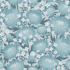 SEAMLESS VECTOR BACKGROUND WITH DELICATE BLUE PEONIES AND WHITE GYPSOPHILA