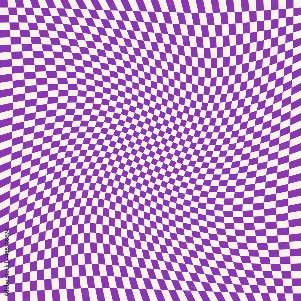Poster Twisted checkered monochrome seamless pattern. Abstract vector background. Retro small wavy psychedelic checkerboard