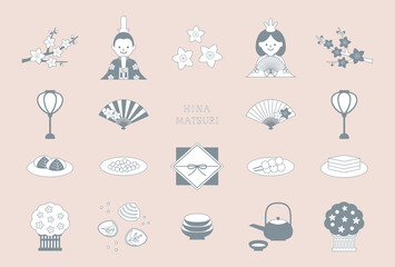 タイトル : ひなまつり シンプル アイコン素材セット / vector eps