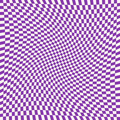 Twisted checkered monochrome seamless pattern. Abstract vector background. Retro small wavy psychedelic checkerboard