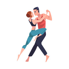 Fototapeta na wymiar Man and Woman Dancer Moving in Tandem Performing at Choreography Class Vector Illustration