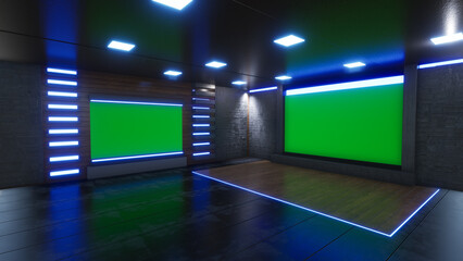 News Studio, Backdrop For TV Shows .TV On Wall.3D Virtual News Studio Background, 3d illustration