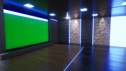 News Studio, Backdrop For TV Shows .TV On Wall.3D Virtual News Studio Background, 3d illustration