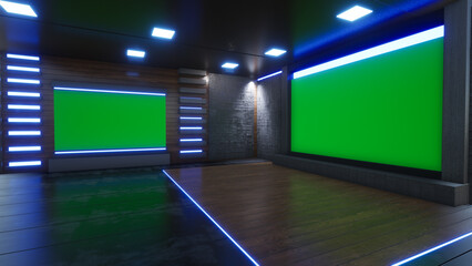 News Studio, Backdrop For TV Shows .TV On Wall.3D Virtual News Studio Background, 3d illustration