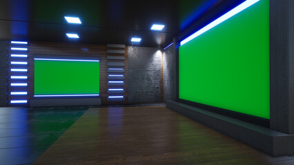 News Studio, Backdrop For TV Shows .TV On Wall.3D Virtual News Studio Background, 3d illustration