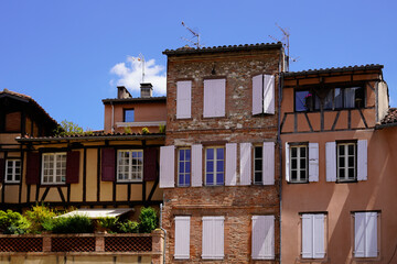Albi building street city red brick houses in Tarn department france