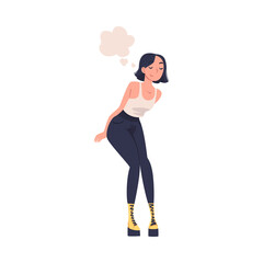 Standing Woman Character Daydreaming Imagining and Fantasizing Having Spontaneous Thought in Bubble Vector Illustration