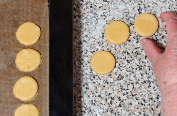 Cutting Dough into circles. Preparation cookies, put on baking sheet Cooking process step by step Step 5